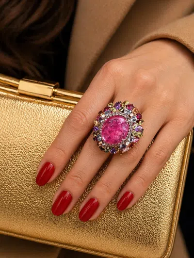 Pre-owned Bochic “orient” Vintage Ruby, Sapphire & Multi Gem Ring - 18k Gold & Silver In Blue