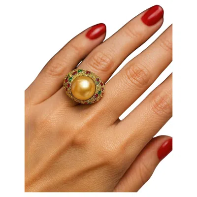 Pre-owned Bochic “orient” Vintage Ruby, South Sea Pearl & Sapphire Ring Set 18k Gold & Sil In Blue