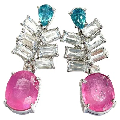 Pre-owned Bochic “orient” Vintage Ruby, Topaz & Blue Appetite Earrings 18k Gold & Silver