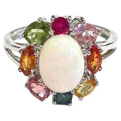 Pre-owned Bochic “orient” Vintage Ruby, Tourmaline & Sapphires Cocktail Ring 18k & Silver In Multi