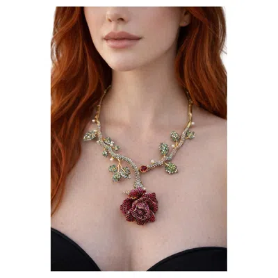 Pre-owned Bochic “orient” Vintage Ruby, Tsavorite, Zircon & Diamond Necklace 18k Gold & S In Multi
