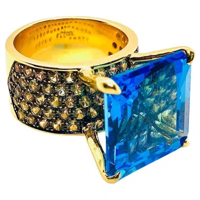 Pre-owned Bochic “orient” Vintage Sapphire & Blue Topaz Ring Set In 18k Gold & Silver