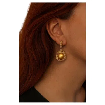 Pre-owned Bochic “orient” Vintage Sapphire & Golden Pearl Earrings Set 18k Gold & Silver In Blue