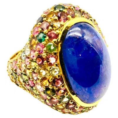 Pre-owned Bochic “orient” Vintage Sapphire & Multi Gem Ring Set In 18k Yellow Gold & Silve