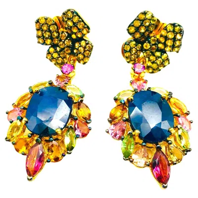 Pre-owned Bochic “orient” Vintage Sapphire & Yellow Sapphire Earrings 18k Gold & Silver