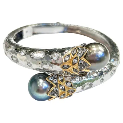 Pre-owned Bochic “orient” Vintage Sapphire, Diamond & South Sea Pearl Bangle Set 18k & Sil In Multi