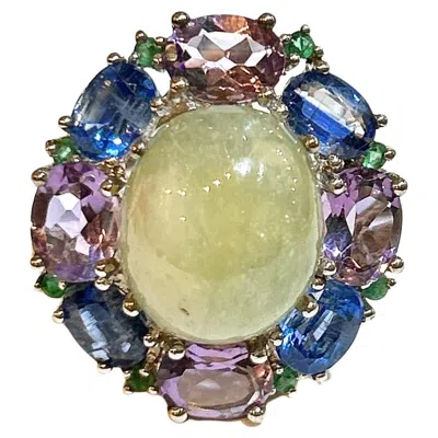 Pre-owned Bochic “orient” Vintage Sapphire, Emerald & Diamond Ring Set In 18k & Silver In Green