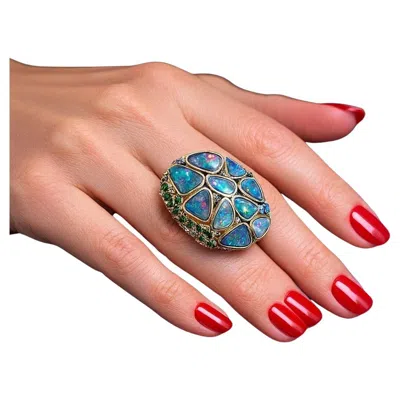 Pre-owned Bochic “orient” Vintage Sapphire, Garant & Blue Opal Set In 18k Gold & Silver