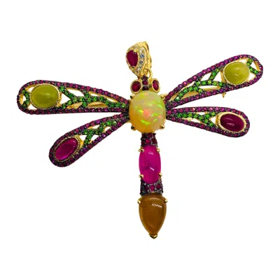 Pre-owned Bochic “orient” Vintage Sapphire, Opal & Ruby Brooch Set In 18k Gold & Silver In Multi