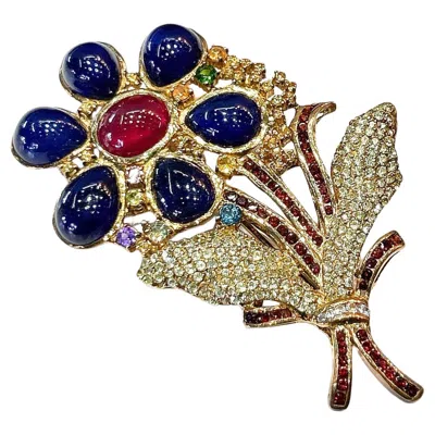 Pre-owned Bochic “orient” Vintage Sapphire, Ruby & Multi Gem Brooch - 18k Gold & Silver