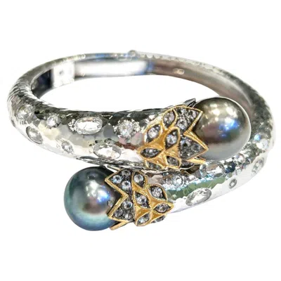 Pre-owned Bochic “orient” Vintage Sapphire, Topaz & Pearl Bangle Set White 18k & Silver