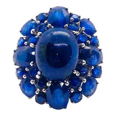 Pre-owned Bochic “orient” Vintage Sapphire Vintage Cluster Ring Set In 18k Gold & Silver In Blue