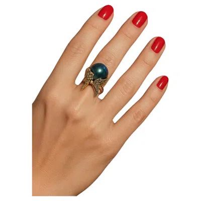 Pre-owned Bochic “orient” Vintage South Sea Pearl & Fancy Blue Sapphires Ring Set 18k Gold