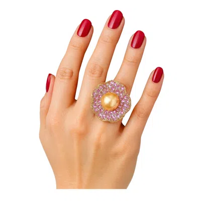 Pre-owned Bochic “orient” Vintage South Sea Pearl & Pink Sapphire Ring Set 18k Gold & Sil