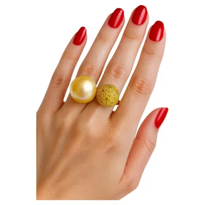 Pre-owned Bochic “orient” Vintage South Sea Pearl & Sapphire Ring Set 18k Gold & Silver In Blue