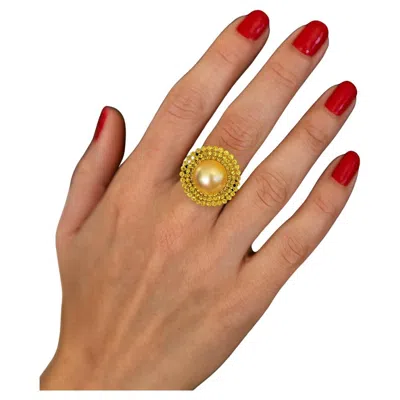 Pre-owned Bochic “orient” Vintage South Sea Pearl & Sapphire Ring Set 18k Gold & Silver In Blue