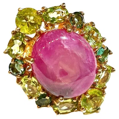 Pre-owned Bochic “orient” Vintage Star Ruby & Green Perridot Cocktail Ring 18k Gold & Silv