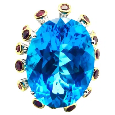 Pre-owned Bochic “orient” Vintage Swiss Blue Topaz & Rubies Set In 18k Gold & Silver