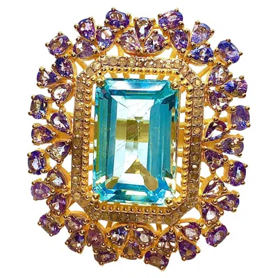 Pre-owned Bochic “orient” Vintage Tanzanite, Topaz & Diamond Ring Set In 18k & Silver In Multi