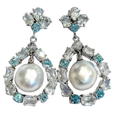 Pre-owned Bochic “orient” Vintage Topaz & White Pearls Earrings Set 18k Gold & Silver
