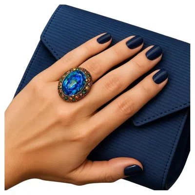 Pre-owned Bochic “orient” Vintage Tourmaline & Blue Topaz Ring Set 18 K Gold & Silver
