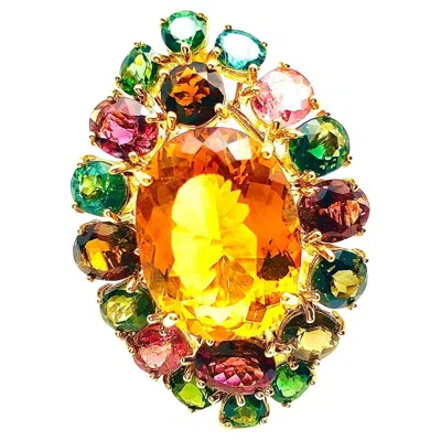 Pre-owned Bochic “orient” Vintage Tourmaline & Orange Citrine Ring - 18k Gold & Silver