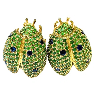 Pre-owned Bochic “orient” Vintage Tsavorite & Blue Sapphire Earrings 18k Gold & Silver