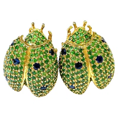 Pre-owned Bochic “orient” Vintage Tsavorite & Blue Sapphire Earrings - 18k Gold & Silver