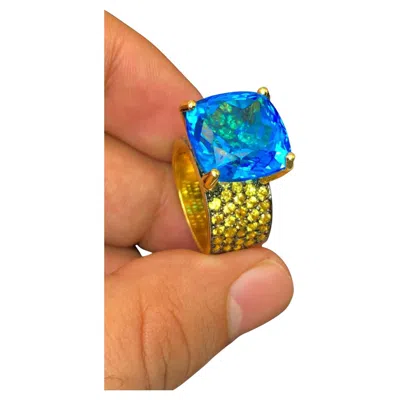 Pre-owned Bochic “orient” Vintage Yellow Sapphire & Blue Topaz Ring 18k Gold & Silver