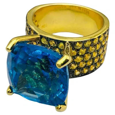 Pre-owned Bochic “orient” Vintage Yellow Sapphire & Blue Topaz Ring -m18k Gold & Silver
