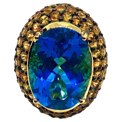 Pre-owned Bochic “orient” Vintage Yellow Sapphire & Blue Topaz Ring Set 18 K Gold & Silver