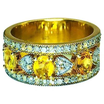 Pre-owned Bochic “orient” Vintage Yellow Sapphire & Diamond Ring Set In 18k Gold & Silver