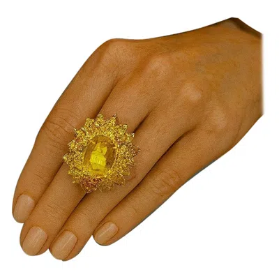 Pre-owned Bochic “orient” Vintage Yellow Sapphire Cluster Ring Set In 18k Gold & Silver