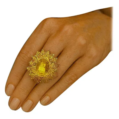 Pre-owned Bochic “orient” Vintage Yellow Sapphire Cluster Ring Set In 18k Gold & Silver