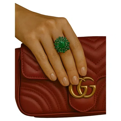 Pre-owned Bochic “orient” Vintage Zambian Emerald Ring Set In 18k Yellow Gold & Silver