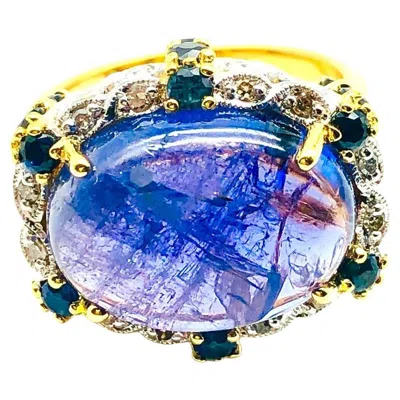 Pre-owned Bochic “orient” Vintgae Diamond & Tanzanite Cocktail Ring Set 18k Gold & Silver In Multi