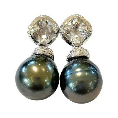 Pre-owned Bochic “orient” White Topaz & Tahiti Pearl Earrings Set In 18k Gold & Silver
