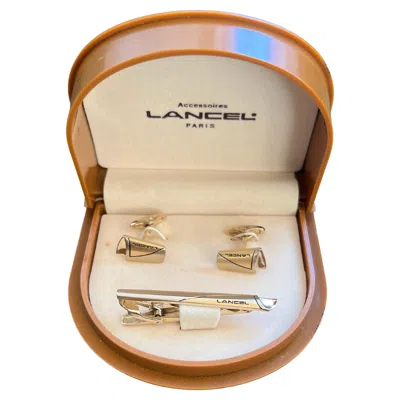 Pre-owned Bochic Rare Vintage “lancel” Paris Gold Plate & Steel Cufflinks & Tie Bar Original Case In Multi