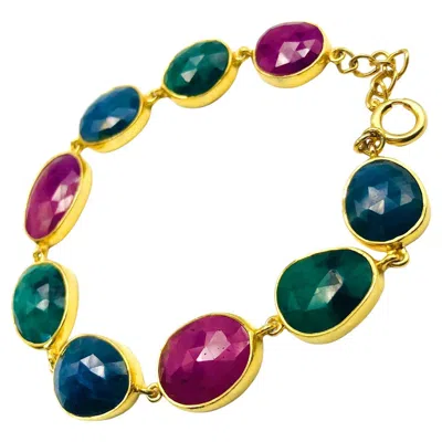 Pre-owned Bochic “rough Cut” Natural Emeralds, Sapphires & Rubies Set In 18k Gold & Silver In Multi