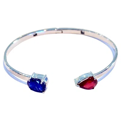 Pre-owned Bochic Silver & White Gold Plating Bangle With Red Ruby And Blue Sapphire