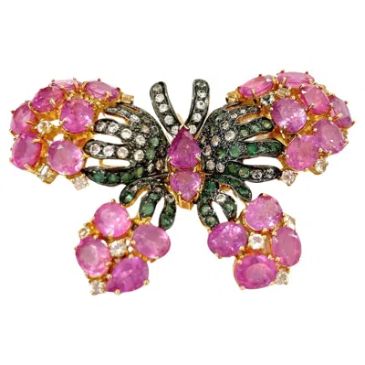 Pre-owned Bochic Stunning  “orient” Multi Sapphires & Ruby Brooch Set In 18k Gold & Silver