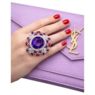 Pre-owned Bochic Vintage 7.50ct Amethyst Ruby Multi-gem Cocktail Ring In Gold In Purple