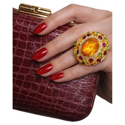 Pre-owned Bochic Vintage 7ct Lemon Citrine Multi-gem & Diamond Cocktail Ring In 18k Gold