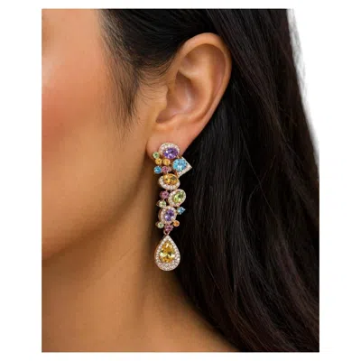 Pre-owned Bochic Vintage Cascading “capri” Multi Natural Gem Earrings 18k Gold & Silver