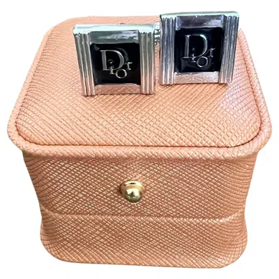 Pre-owned Bochic Vintage Christian Dior Silver Plated Logo Cufflinks Circa 1970 In  Case In Multi