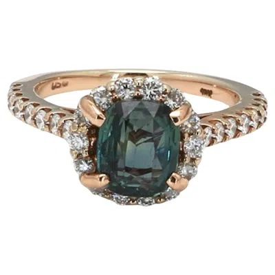 Pre-owned Bochic “vintage” Fancy Blue Sapphire & Diamond 18k Rose Gold Halo Ring In Red
