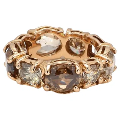 Pre-owned Bochic “vintage” Fancy Chocolate, Greenish Diamond 18k Rose Gold Band Ring In Red