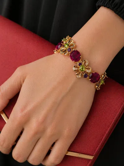 Pre-owned Bochic Vintage Nautral Ruby, Sapphire, Amethyst & Peridot • 18k Gold & 950 Silve In Purple