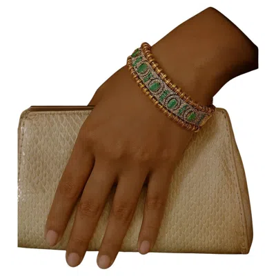 Pre-owned Bochic “vintage Retro” Natural Emeralds & Diamonds Set In 18k Gold & Silver In Multi