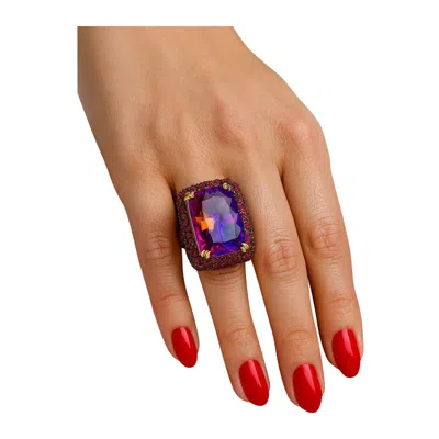Pre-owned Bochic Vintage Ruby & Amethyst Cocktail Ring, 18k Gold & Silver, 1990 In Purple